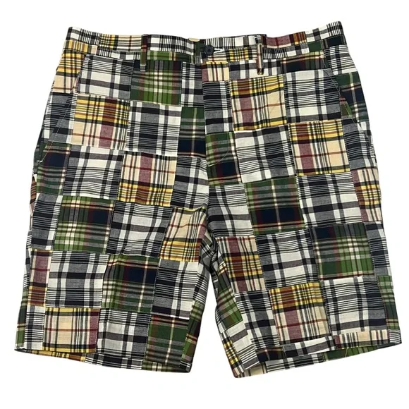 NWT Madras Bermuda Shorts India Cotton Plaid Patchwork Preppy Mens 40 P Fredrick - Picture 5 of 8
